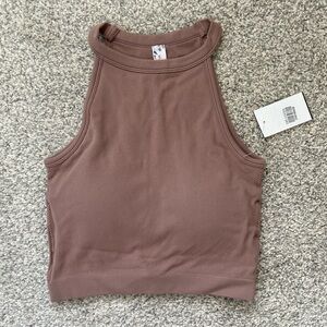 Tan/Mauve High-Neck Crop Top
